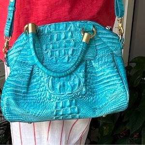 Brahmin Turquoise Embossed Leather Shoulder Sachel